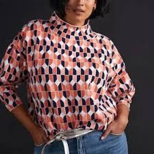 Anthropologie Maeve Carys Mock-Neck Sweater Printed Size Medium